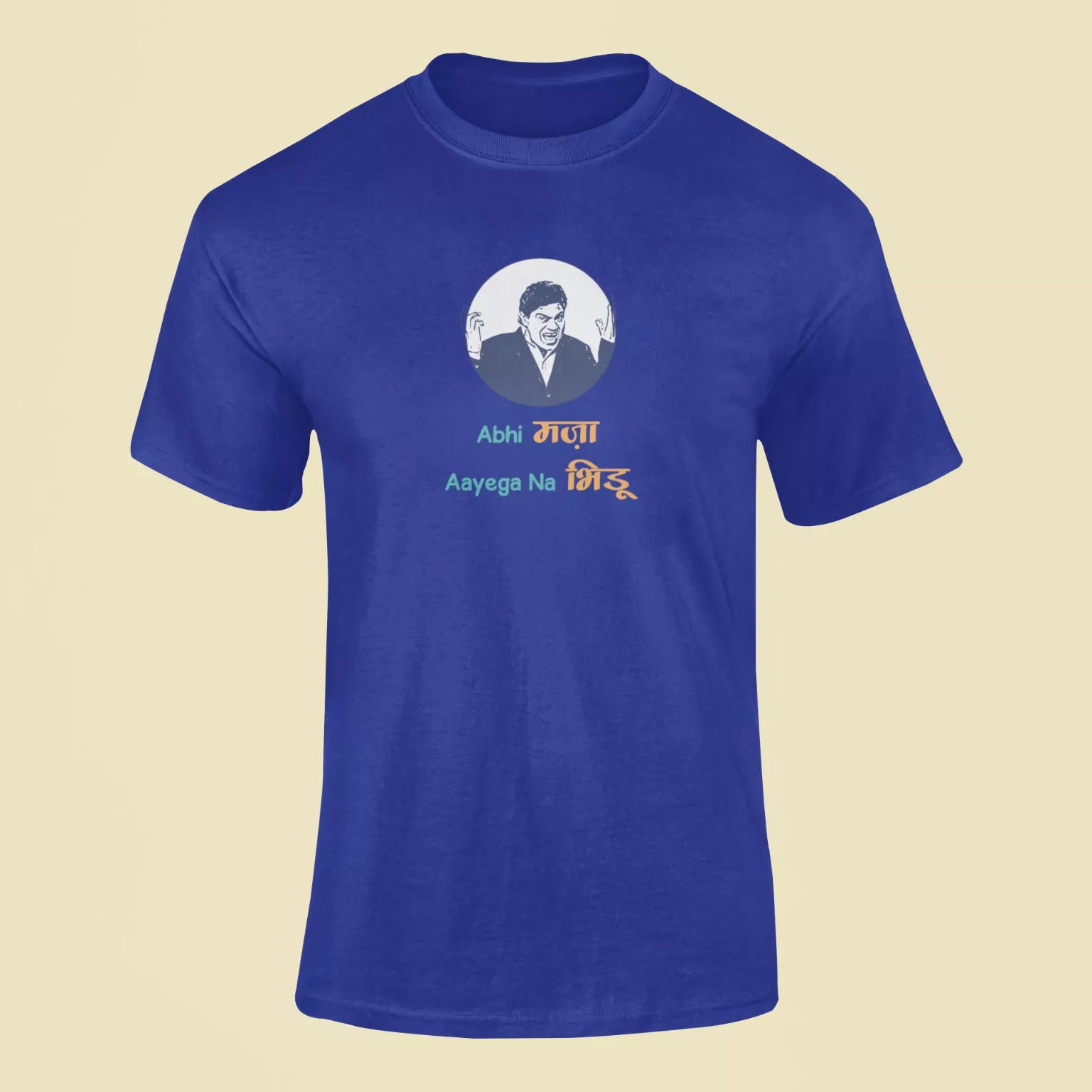 abhi maza aayega na bhidu t shirt royal blue