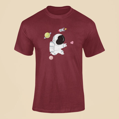 astronaut t shirt maroon