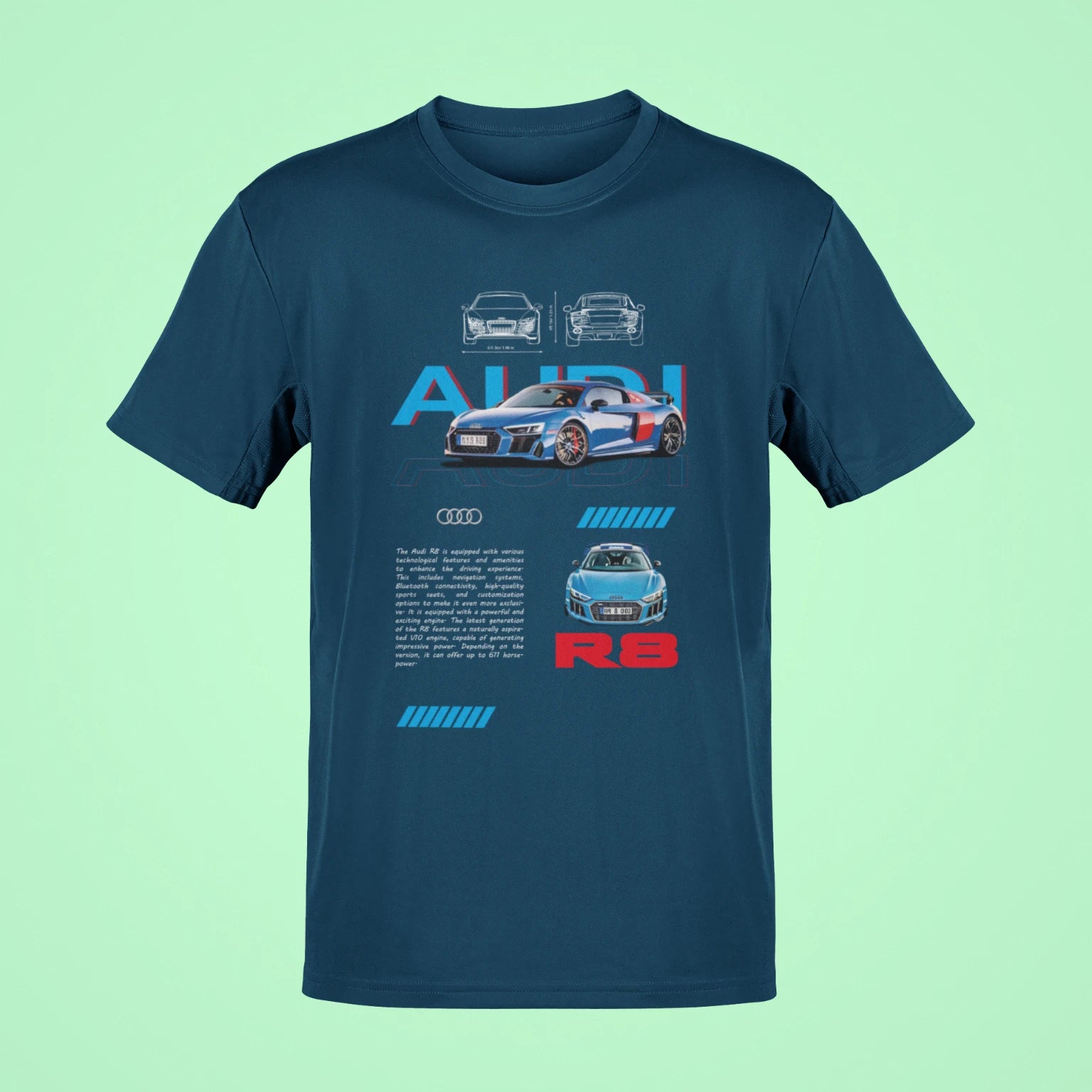 audi r8 oversized t shirt navy blue