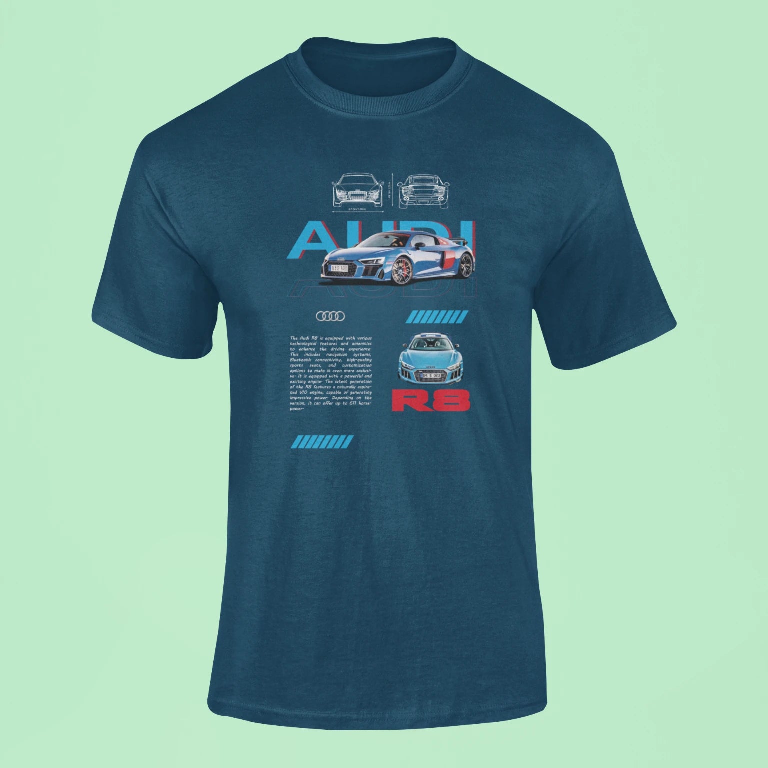 audi r8 t shirt navy blue