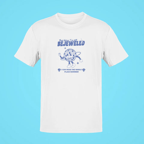 best believe im still bejeweled oversized t shirt white