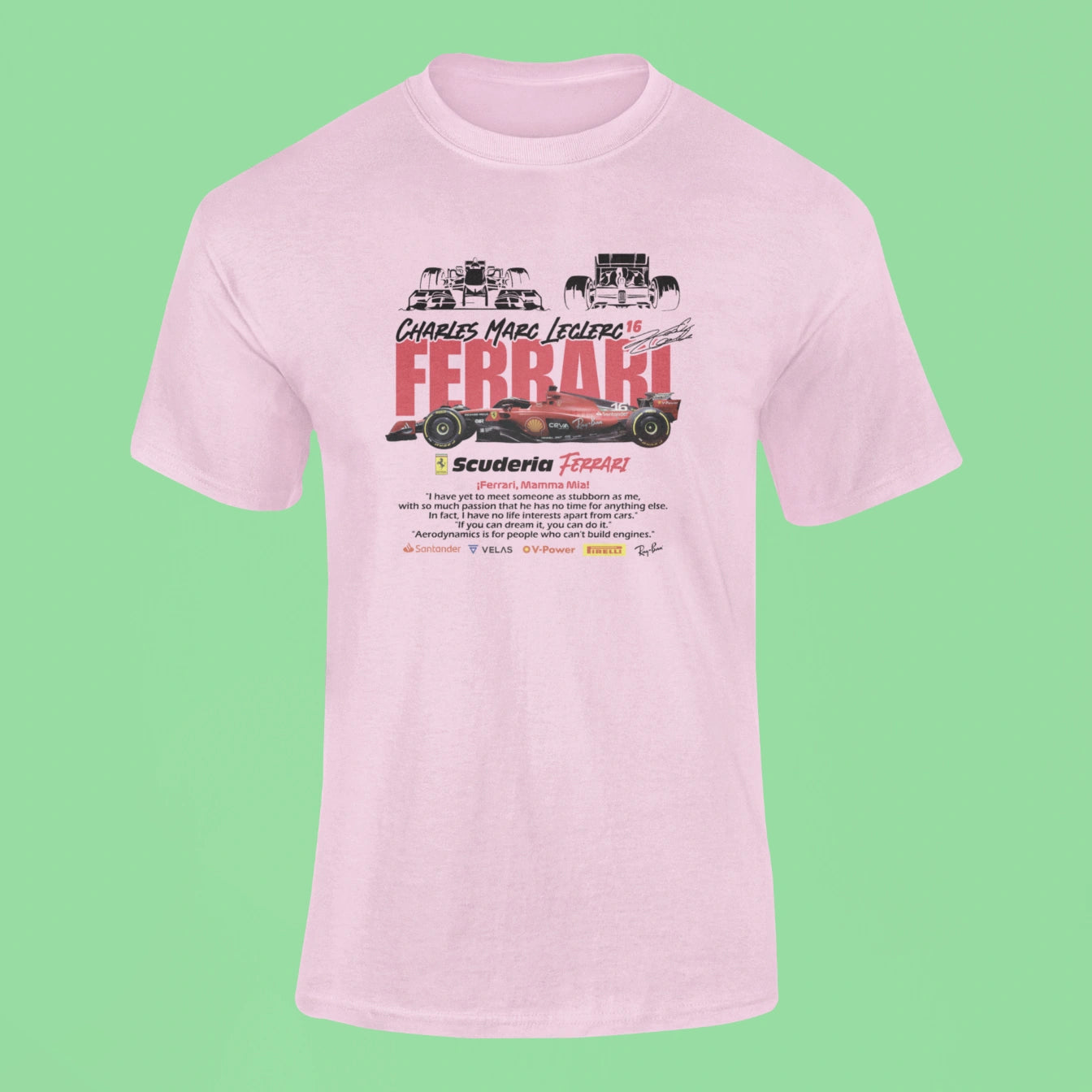 charles leclerc ferrari t shirt pink