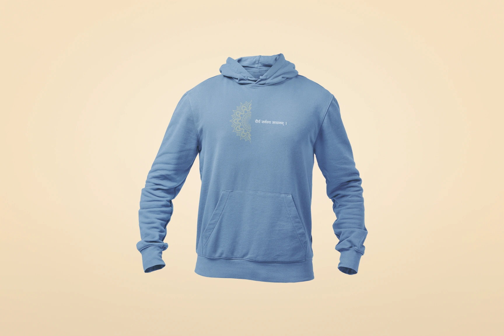 dhairyam sarvatra sadhanam unisex hoodie baby blue