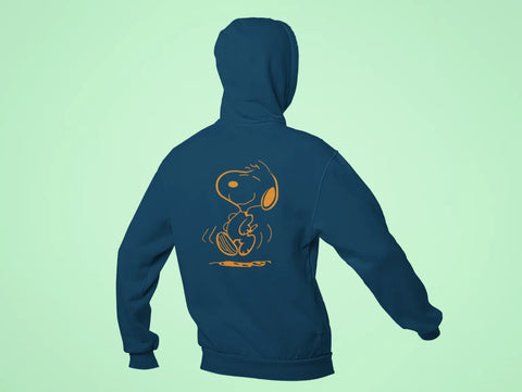 happy dog snoopy back print hoodie navy blue