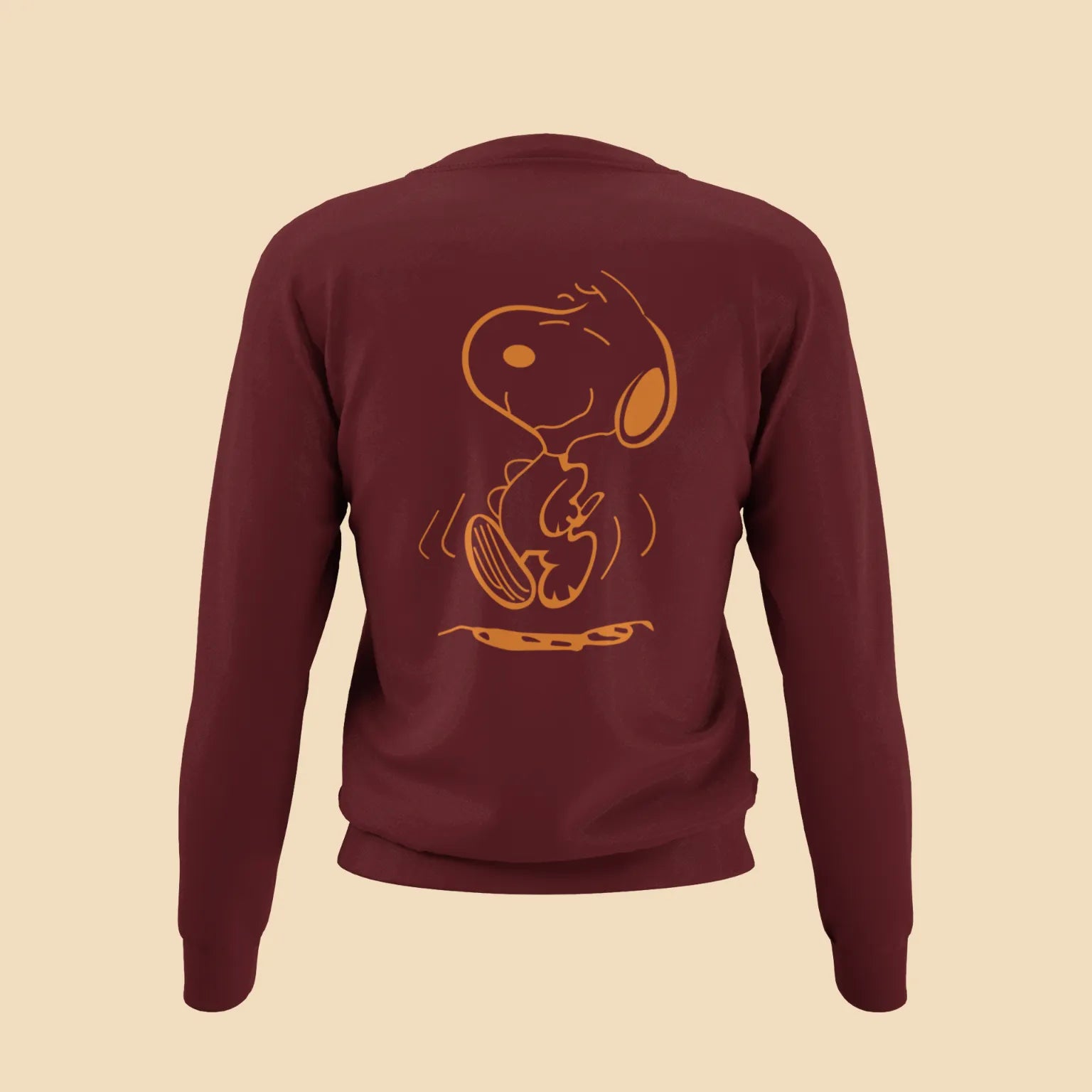 happy dog snoopy back print sweatshirt maroon