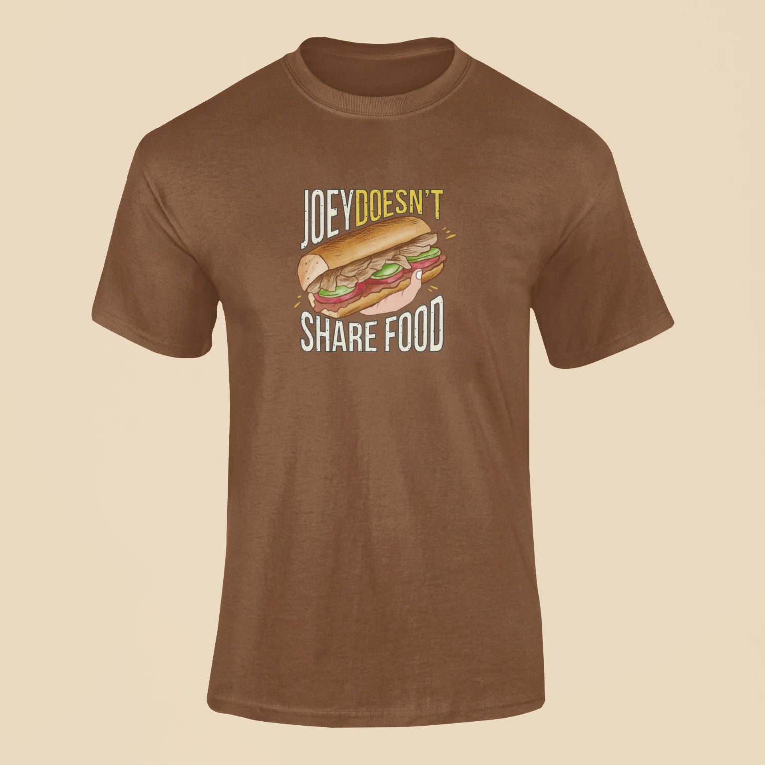 joey doesnt share food friends sitcom t shirt brown