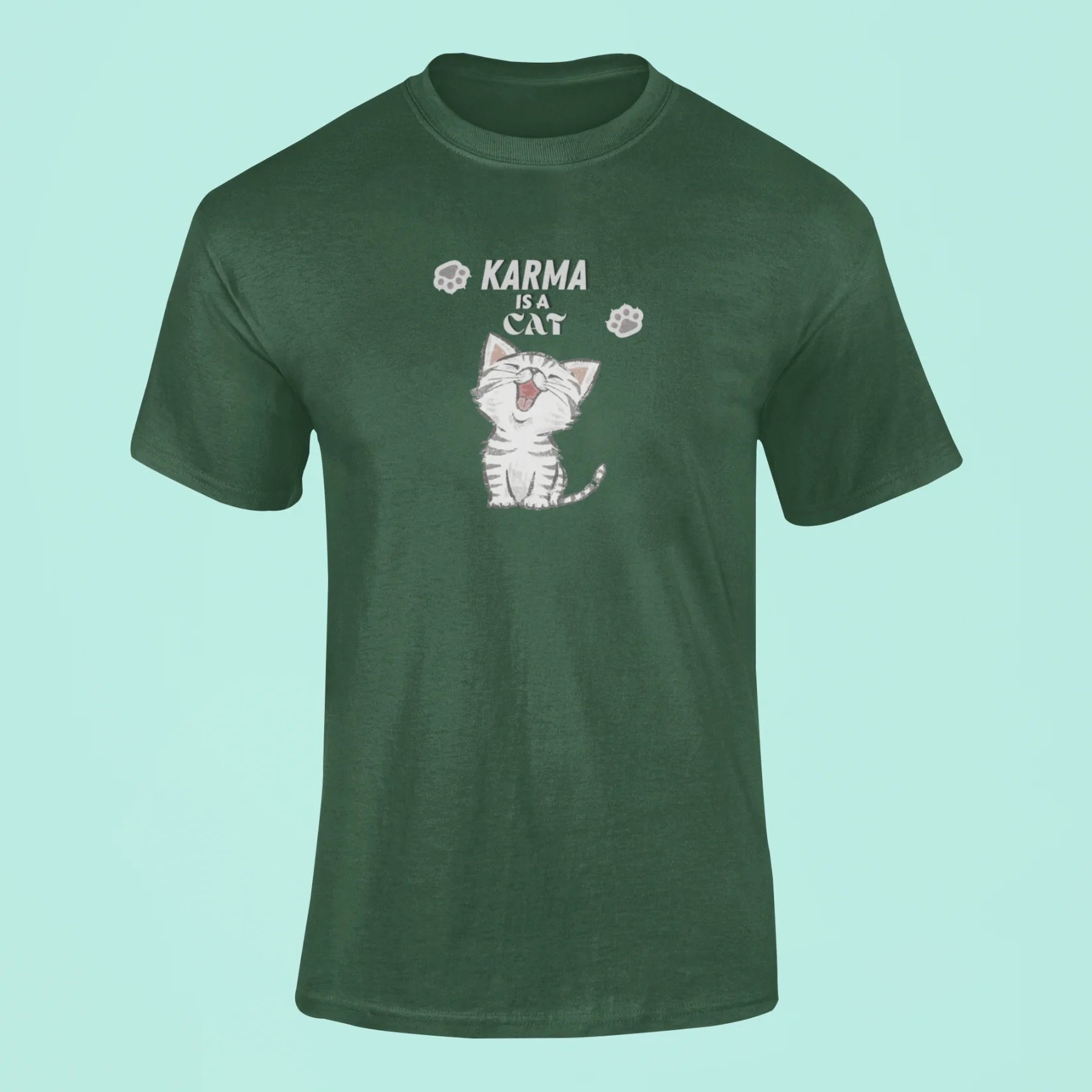 karma is a cat t shirt 2 green