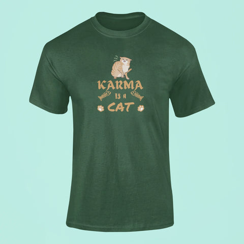 karma is a cat t shirt 3 green