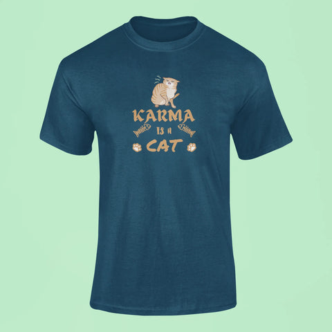 karma is a cat t shirt 3 navy blue