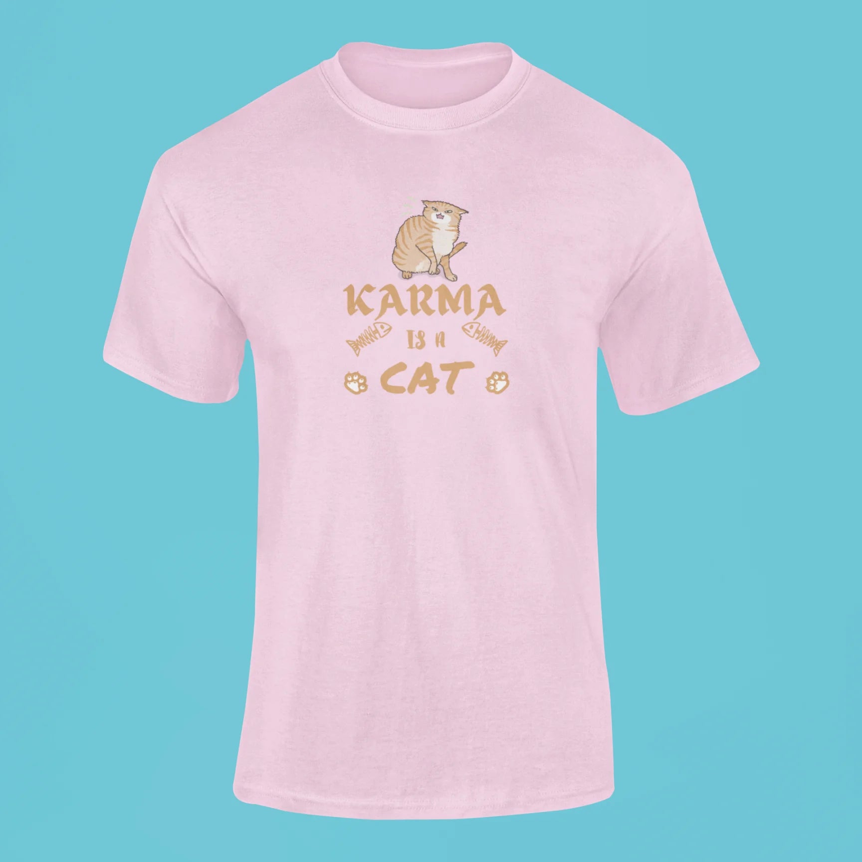 karma is a cat t shirt 3 pink