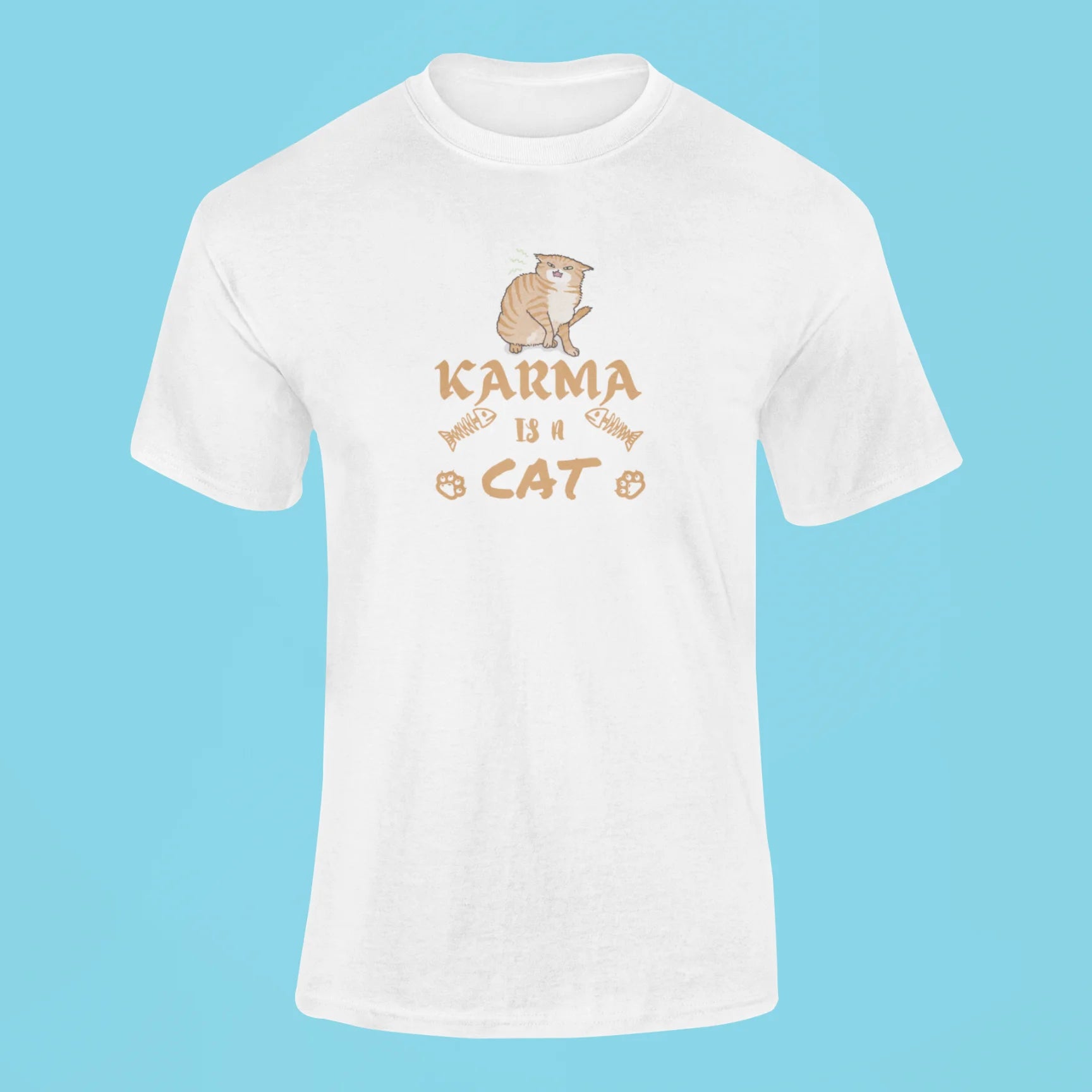 karma is a cat t shirt 3 white