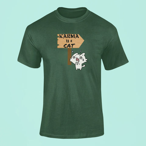 karma is a cat t shirt 5 green