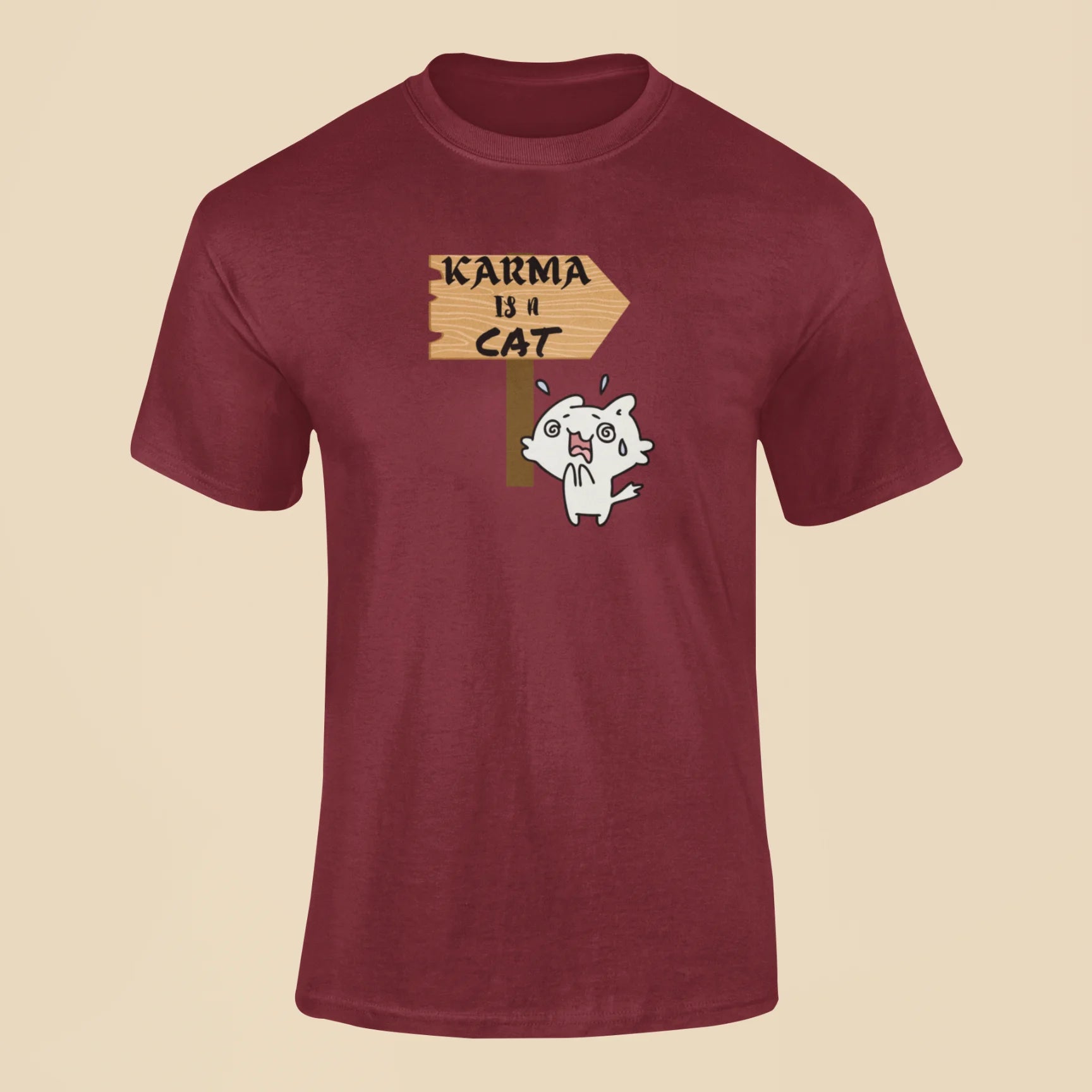 karma is a cat t shirt 5 maroon