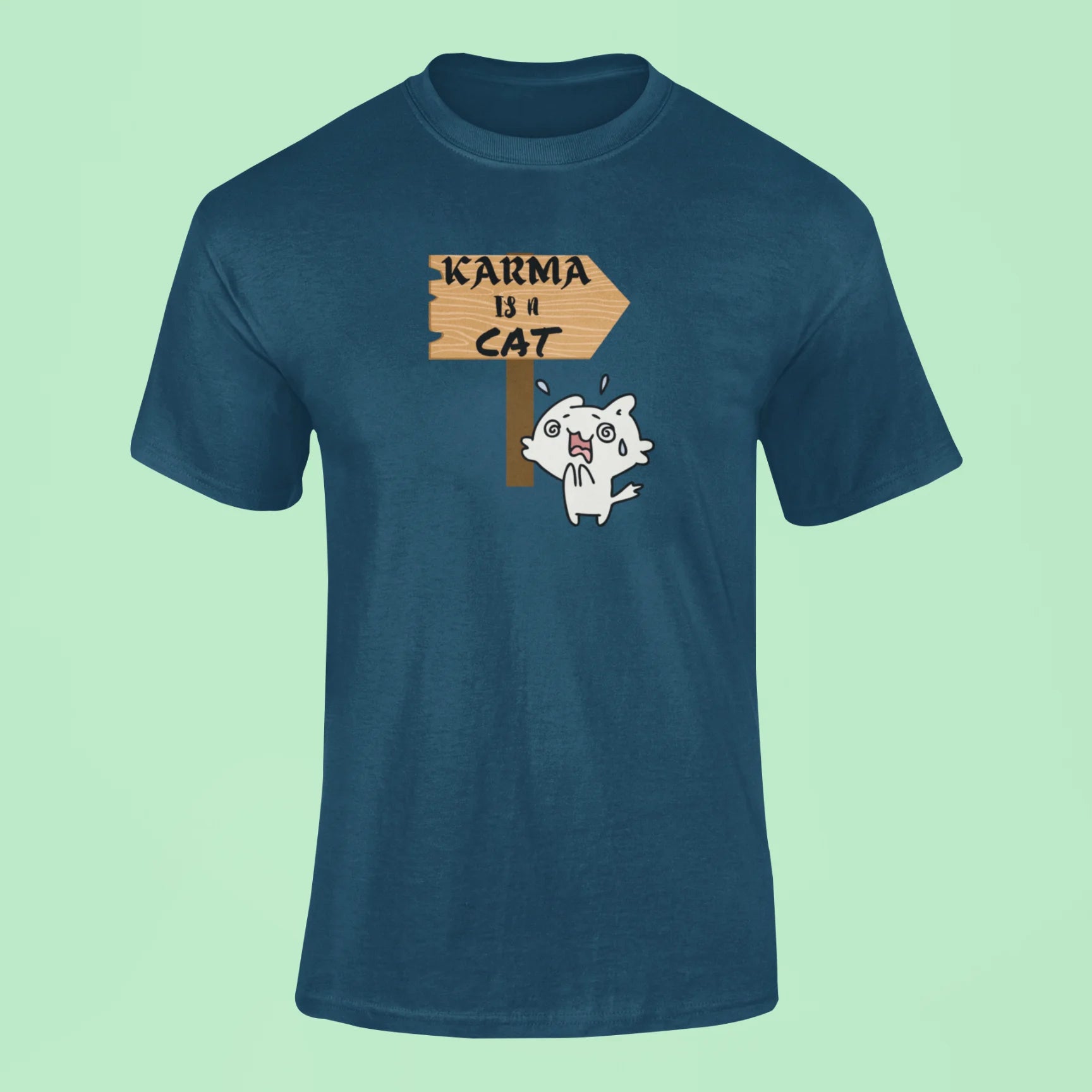 karma is a cat t shirt 5 navy blue
