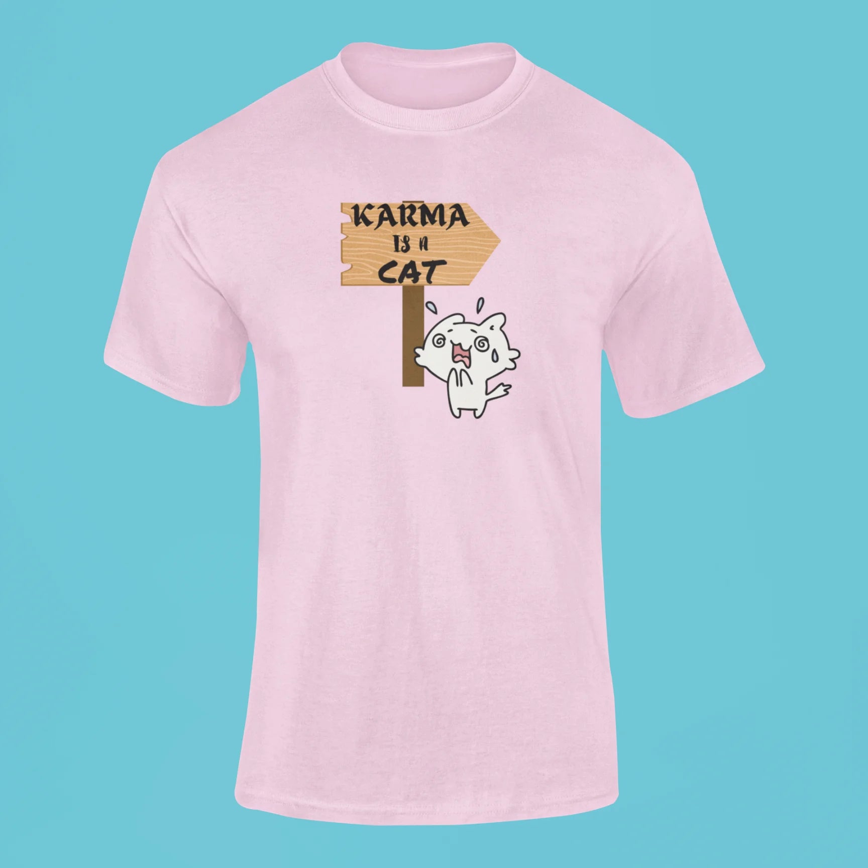 karma is a cat t shirt 5 pink