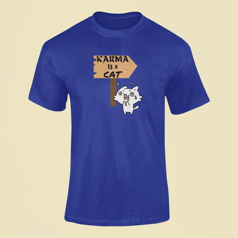 karma is a cat t shirt 5 royal blue