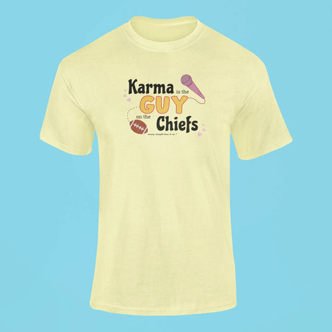 karma is the guy on the chiefs coming straight home to me t shirt butter yellow