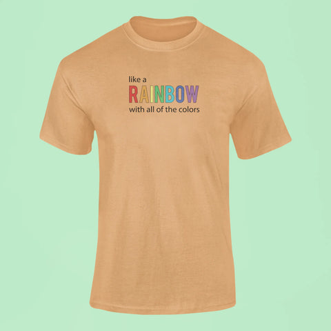 like a rainbow with all of the colors t shirt mustard yellow