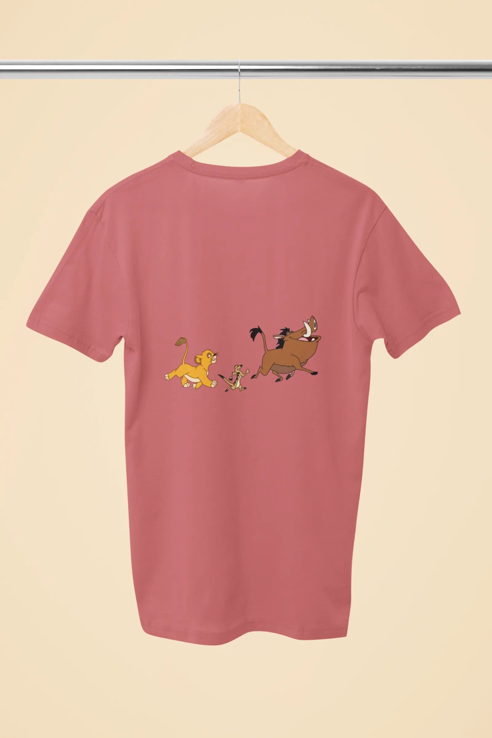 lion king simba timon pumba front back print oversized t shirt rose