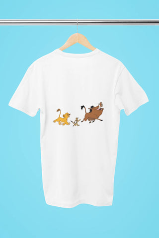 lion king simba timon pumba front back print oversized t shirt white