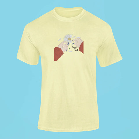 loves me not t shirt butter yellow