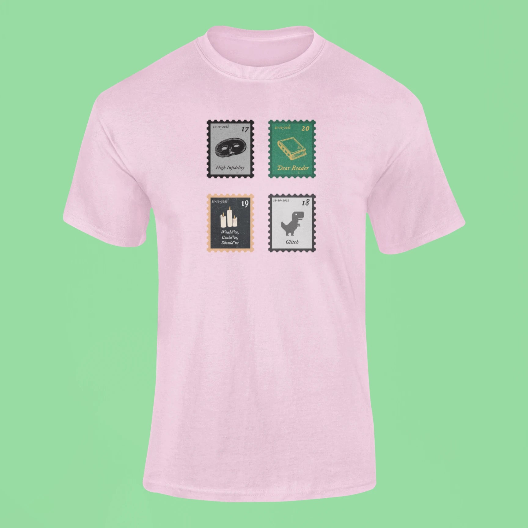 midnights song stamps high infidelity t shirt pink