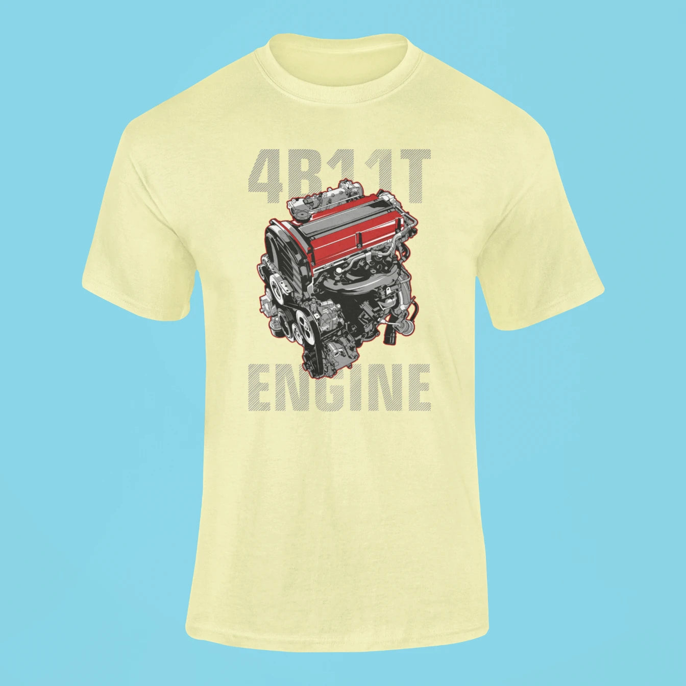 mitsubishi lancer evolution 4b11t engine t shirt butter yellow