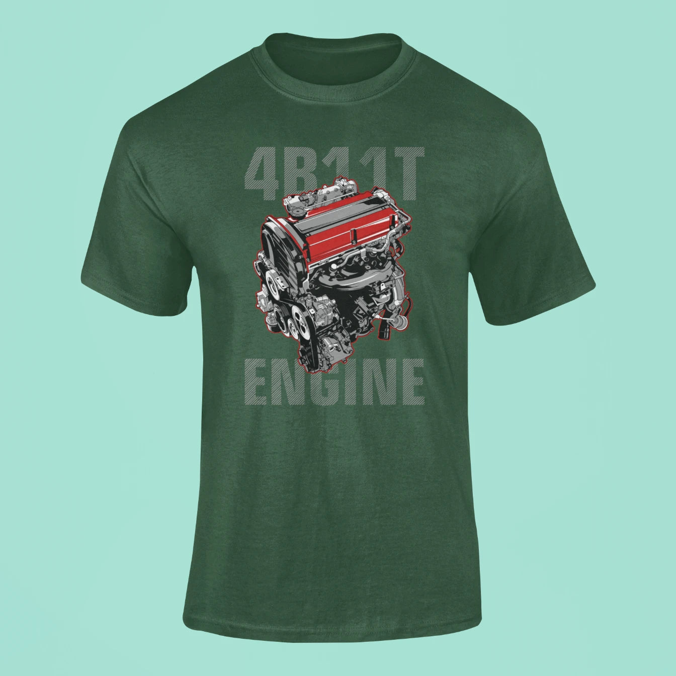 mitsubishi lancer evolution 4b11t engine t shirt green