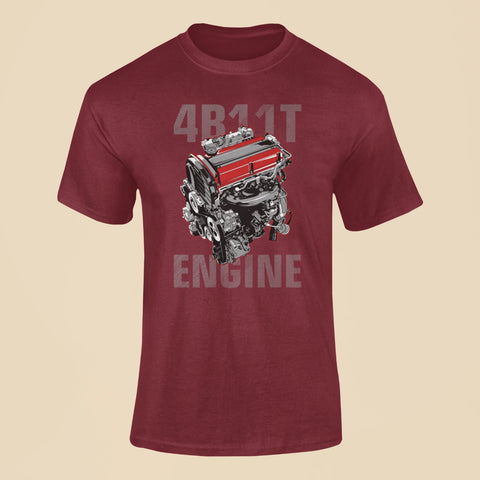 mitsubishi lancer evolution 4b11t engine t shirt maroon