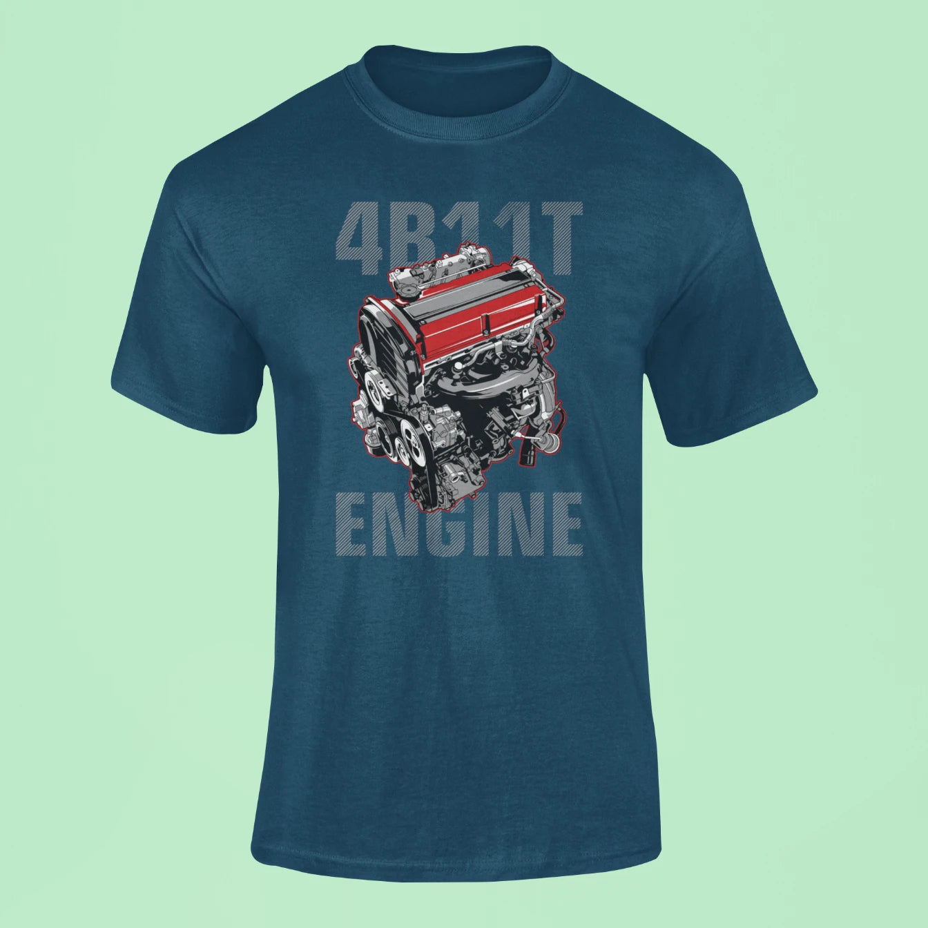 mitsubishi lancer evolution 4b11t engine t shirt navy blue