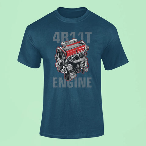 mitsubishi lancer evolution 4b11t engine t shirt navy blue