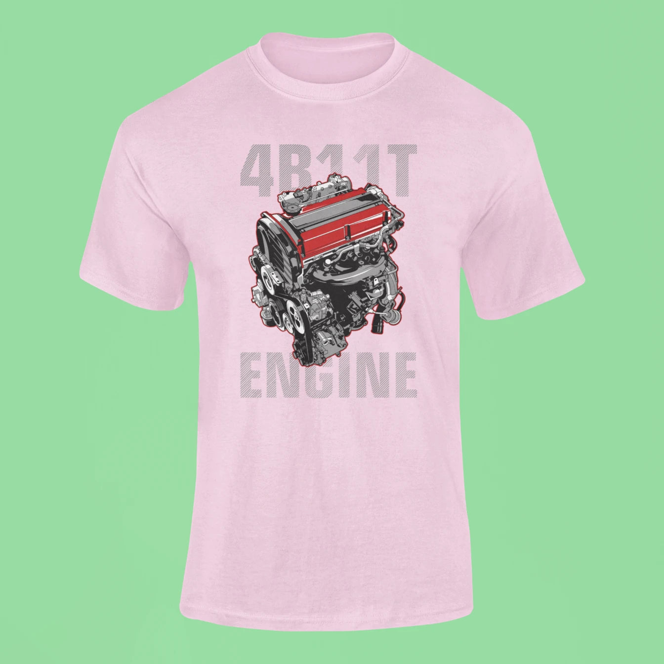 mitsubishi lancer evolution 4b11t engine t shirt pink