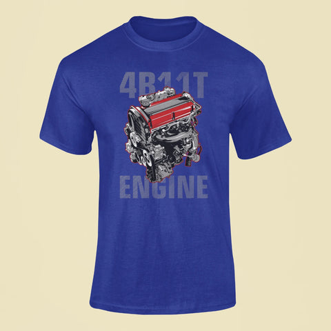 mitsubishi lancer evolution 4b11t engine t shirt royal blue