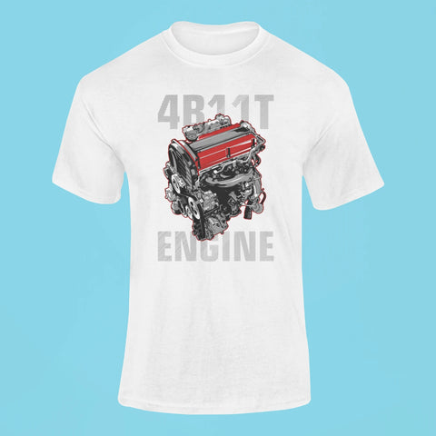 mitsubishi lancer evolution 4b11t engine t shirt white