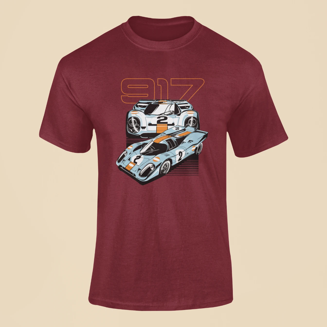 porsche 917 t shirt maroon