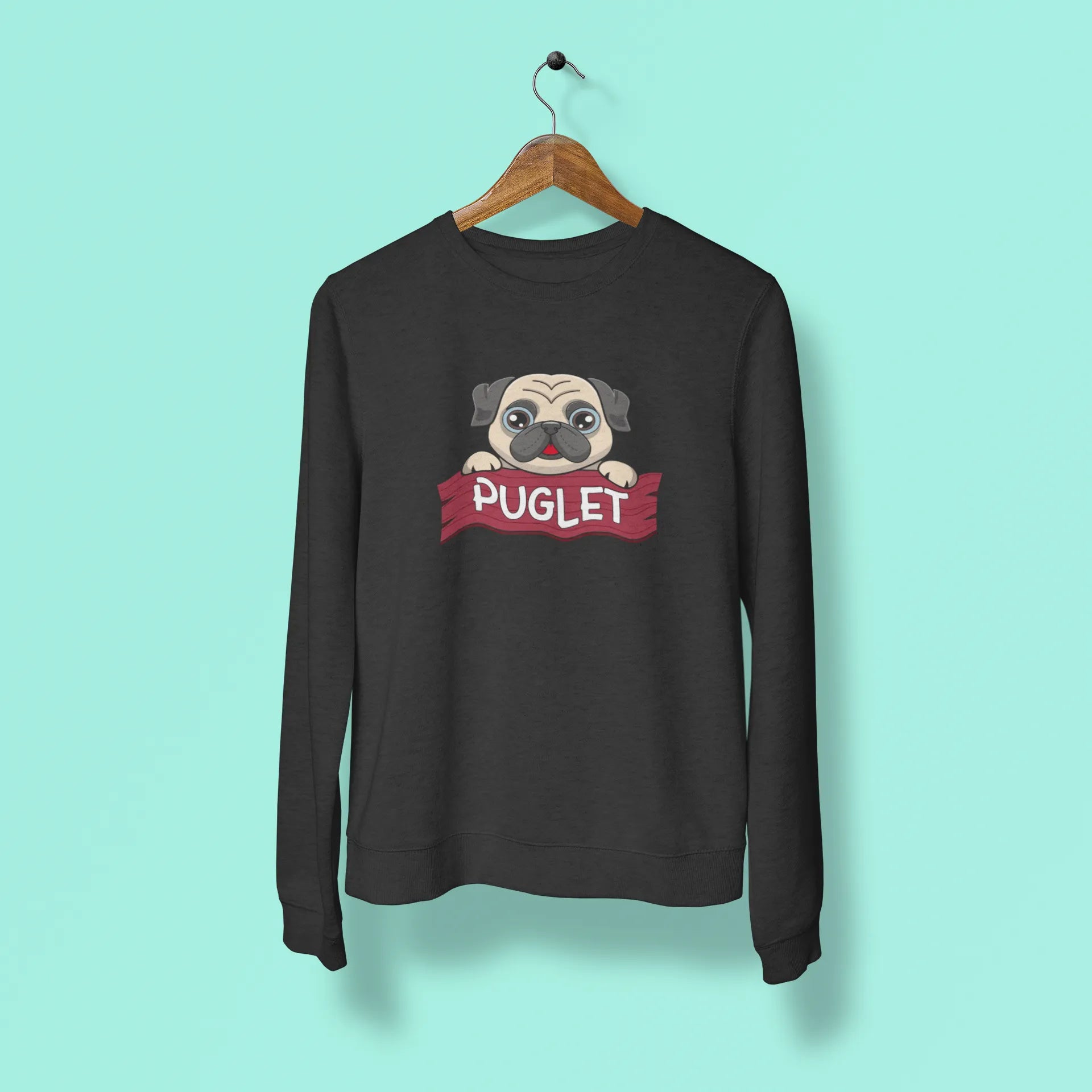 pug puglet unisex sweatshirt black