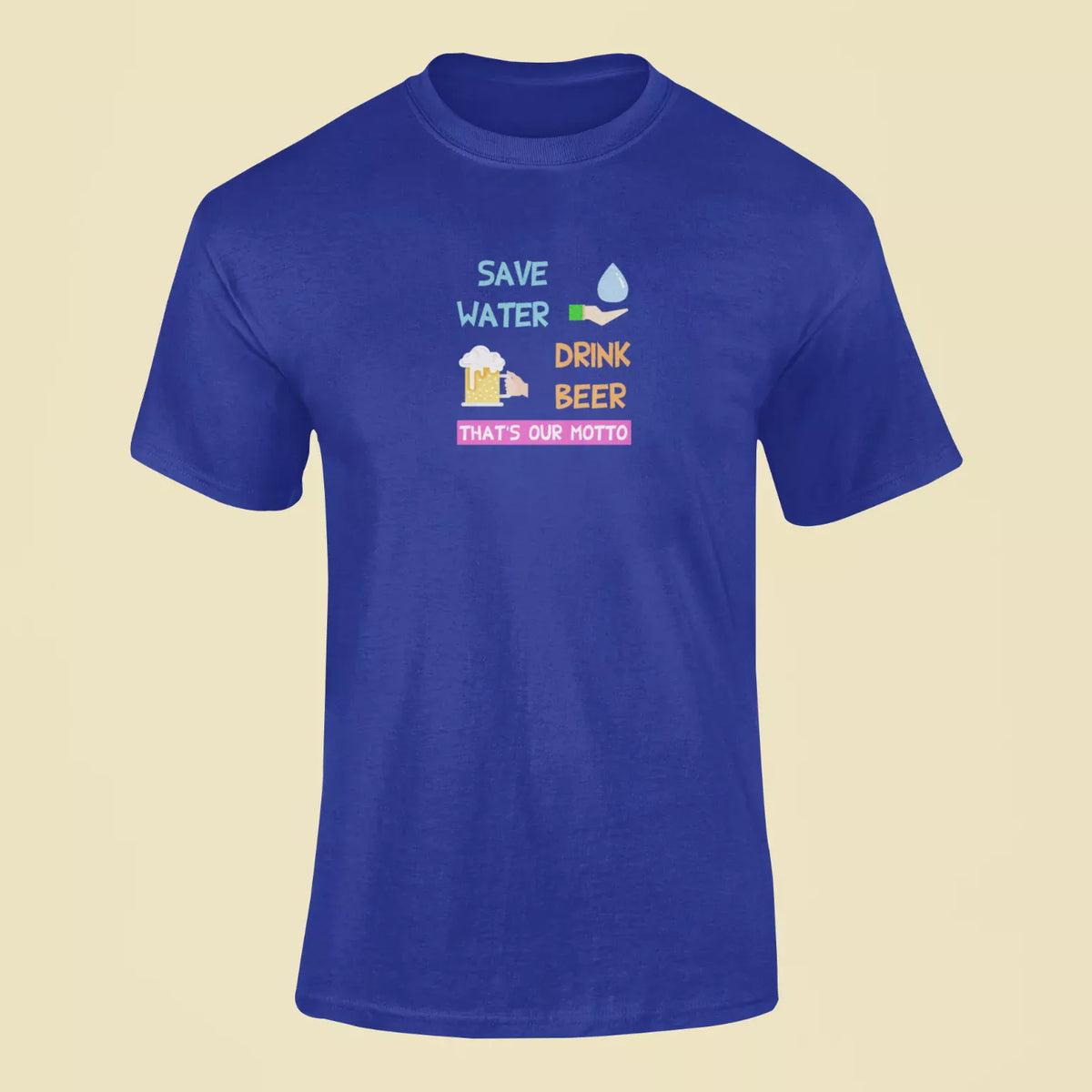 save water drink beer t shirt royal blue