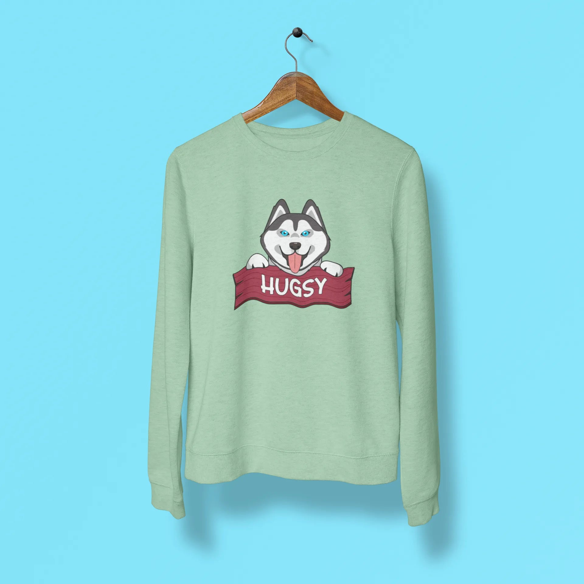 siberian husky hugsy unisex sweatshirt mint green