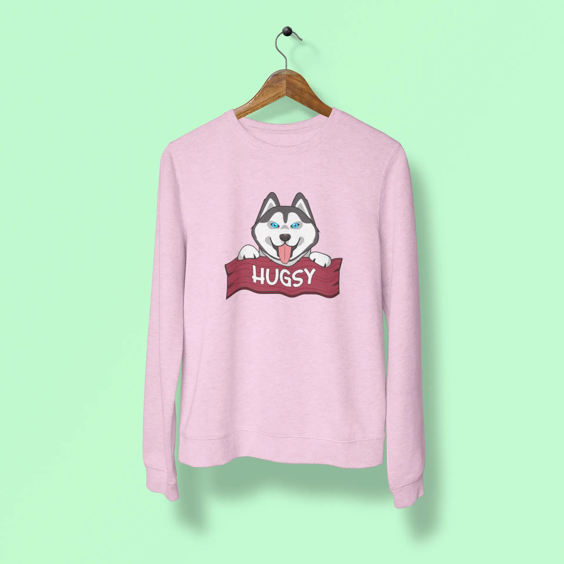 siberian husky hugsy unisex sweatshirt pink