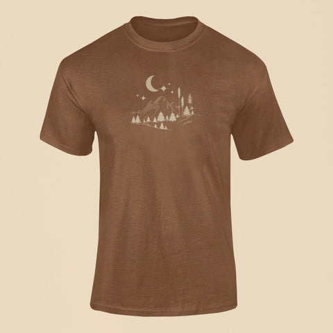 starry mountain t shirt brown