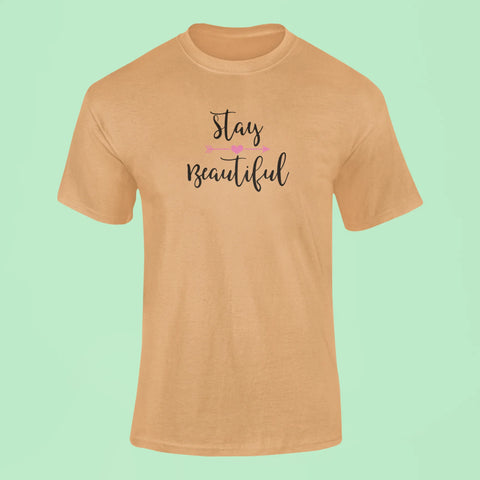 stay beautiful t shirt mustard yellow