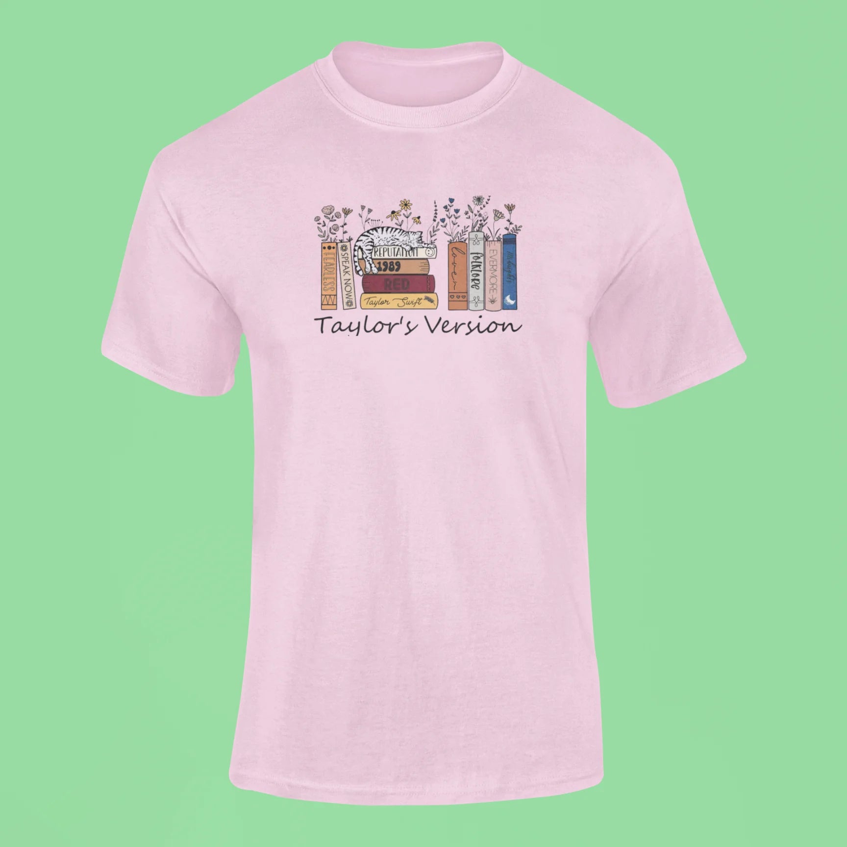 taylor swifts albums as books t shirt 3 pink