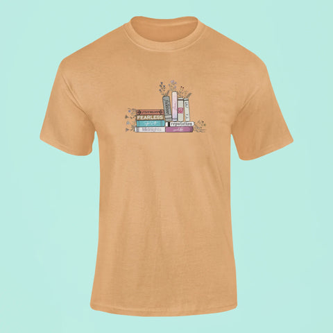 taylor swifts albums as books t shirt mustard yellow