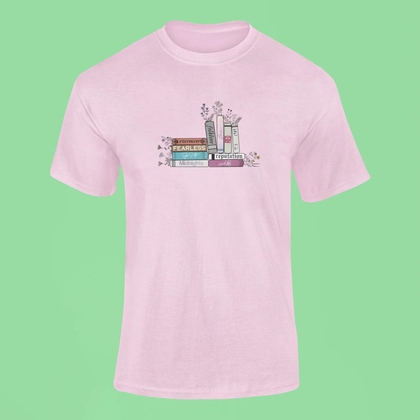 taylor swifts albums as books t shirt pink