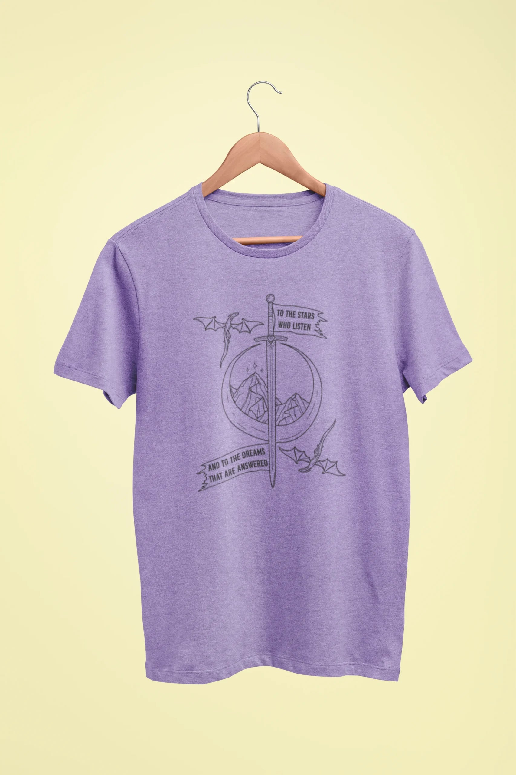 to the stars who listen and to the dreams that are answered oversized t shirt lavender scaled