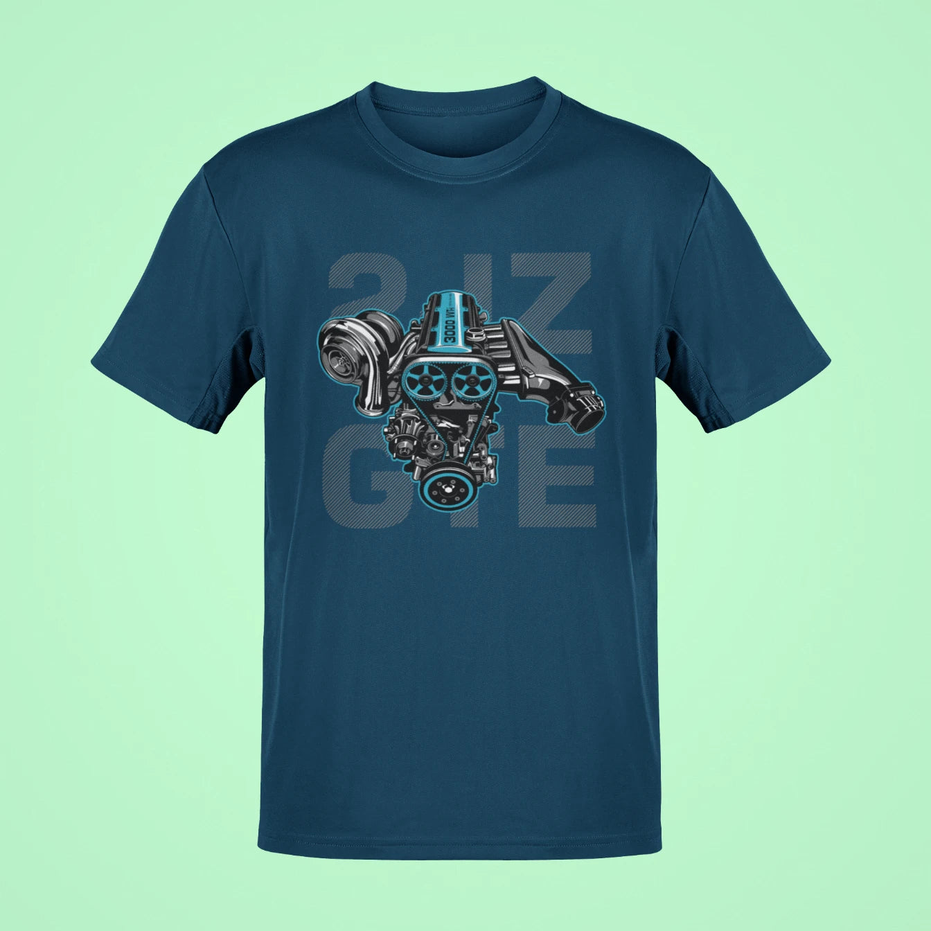 toyota supra 2jz gte engine oversized t shirt navy blue