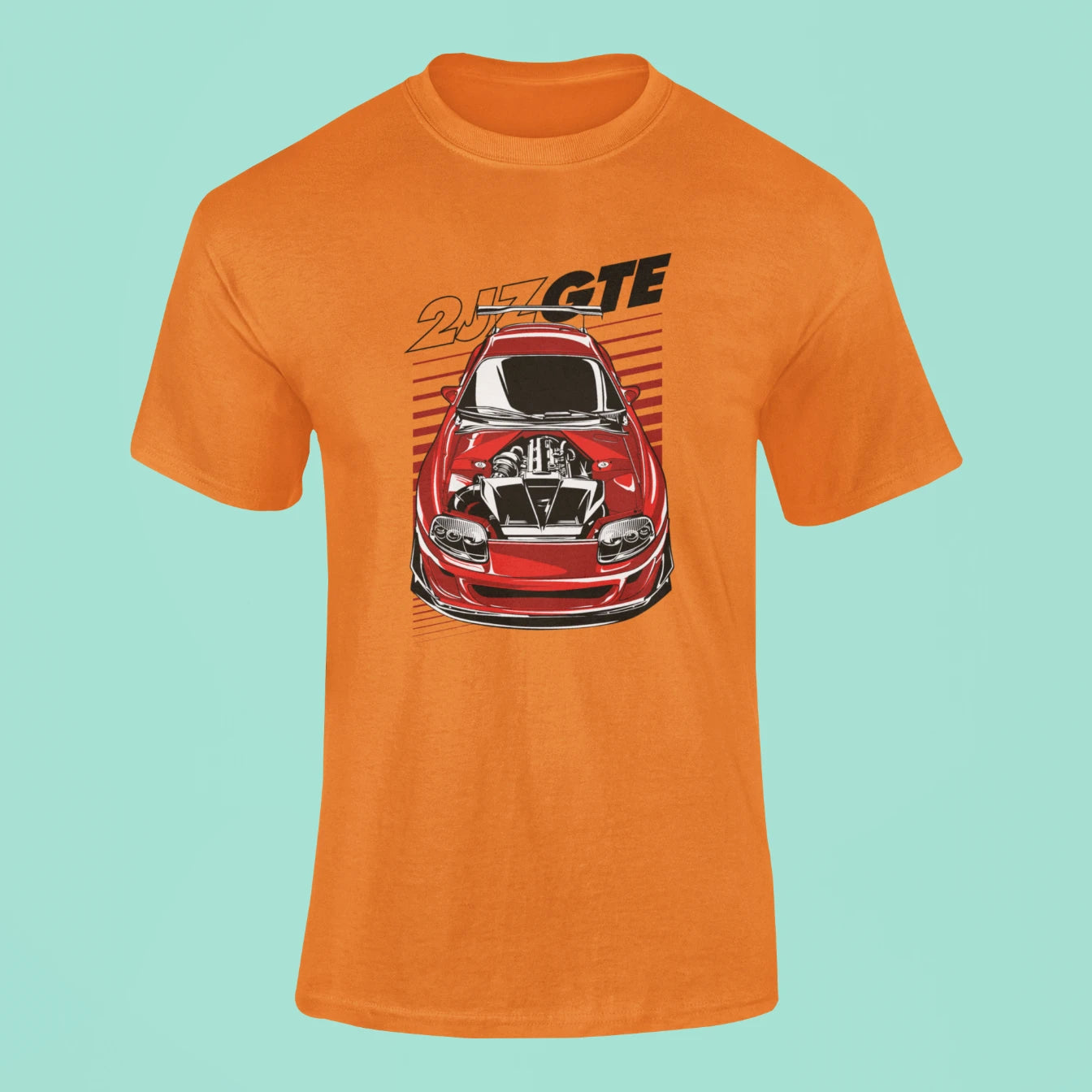 toyota supra 2jz gte engine t shirt 2 orange