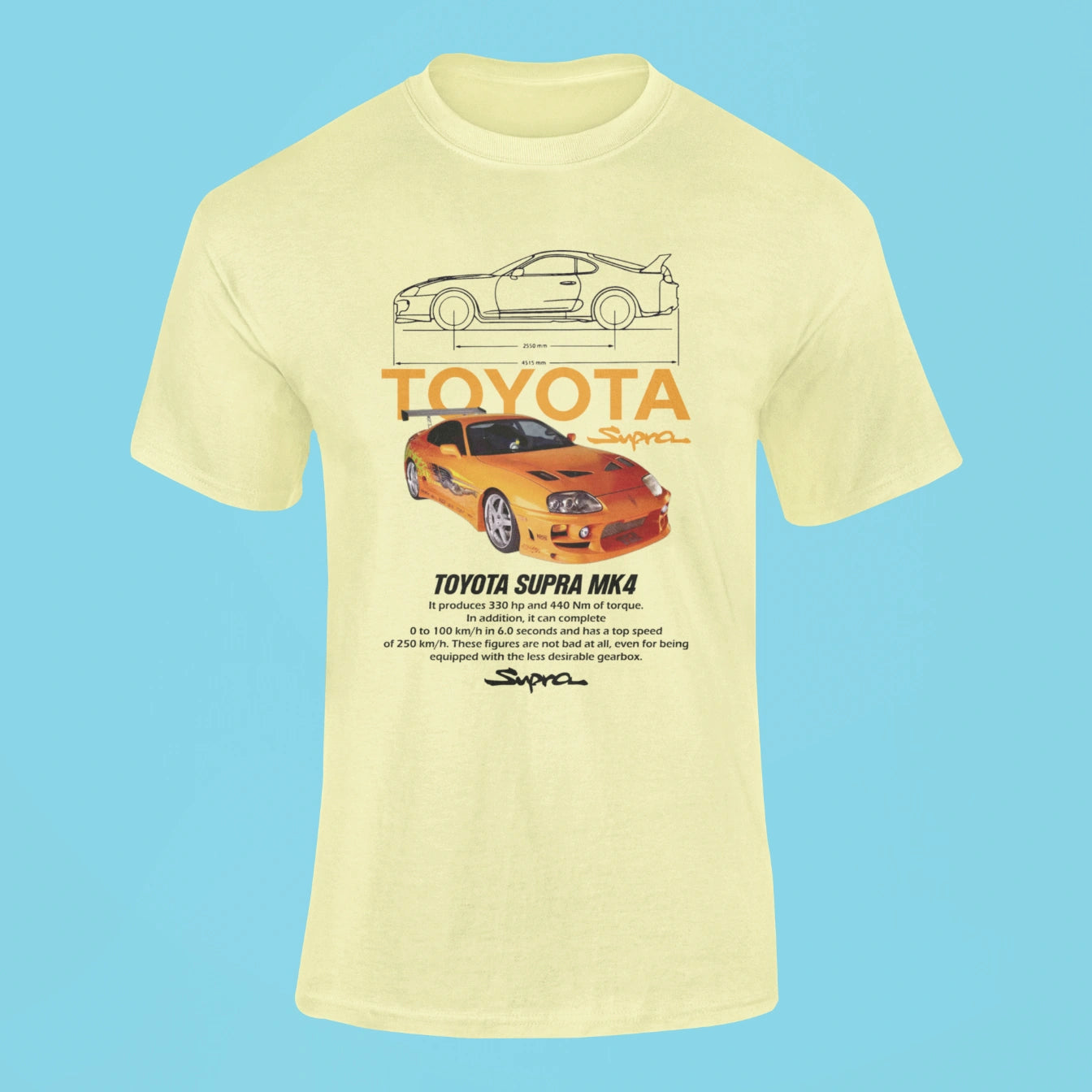 toyota supra mk4 t shirt butter yellow