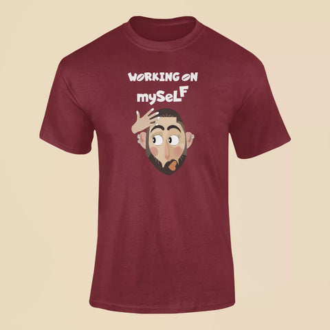 working-on-myself-t-shirt-maroon